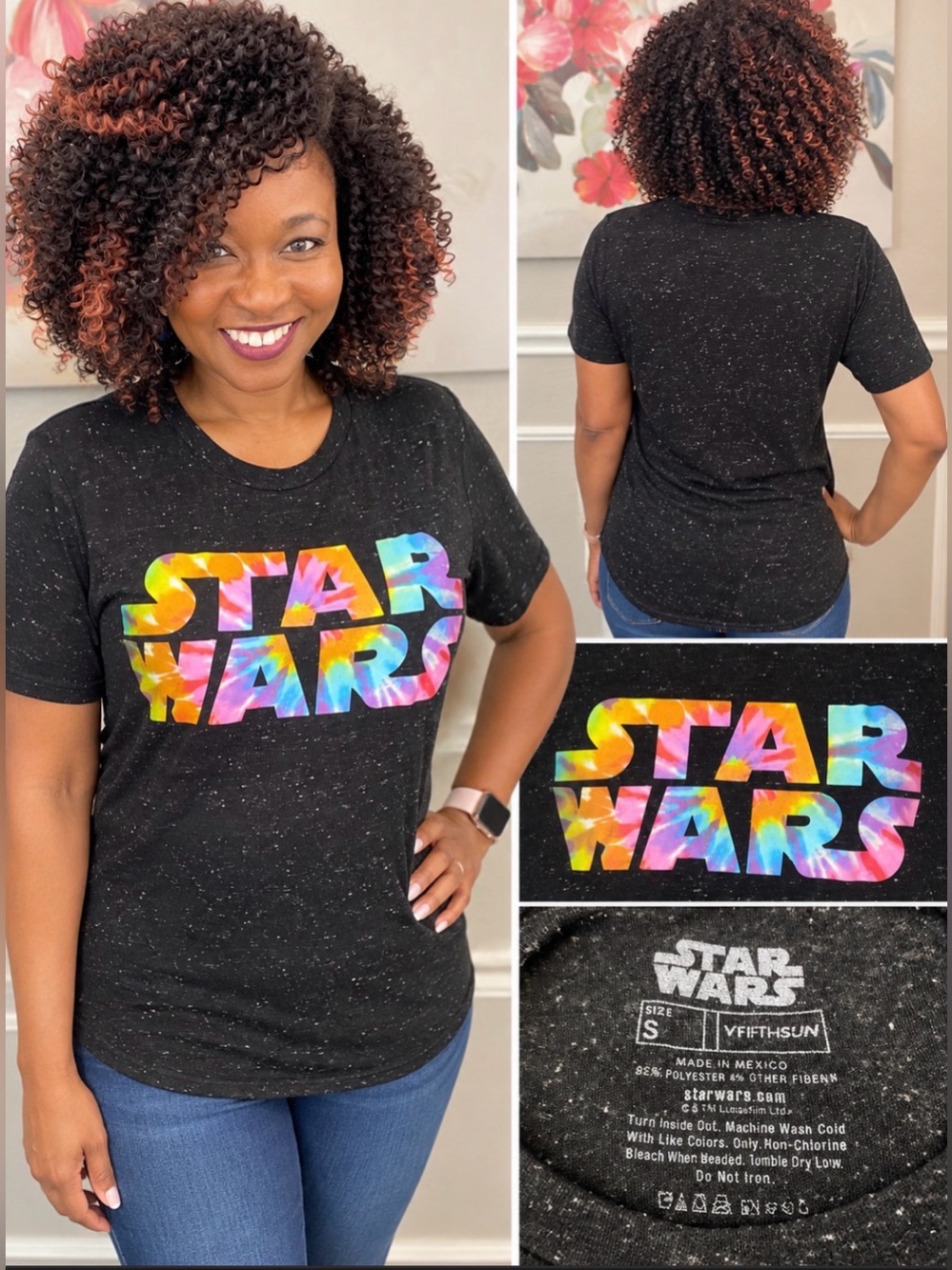 Star Wars Black Speckled Tee with Rainbow Tie-Dye Logo